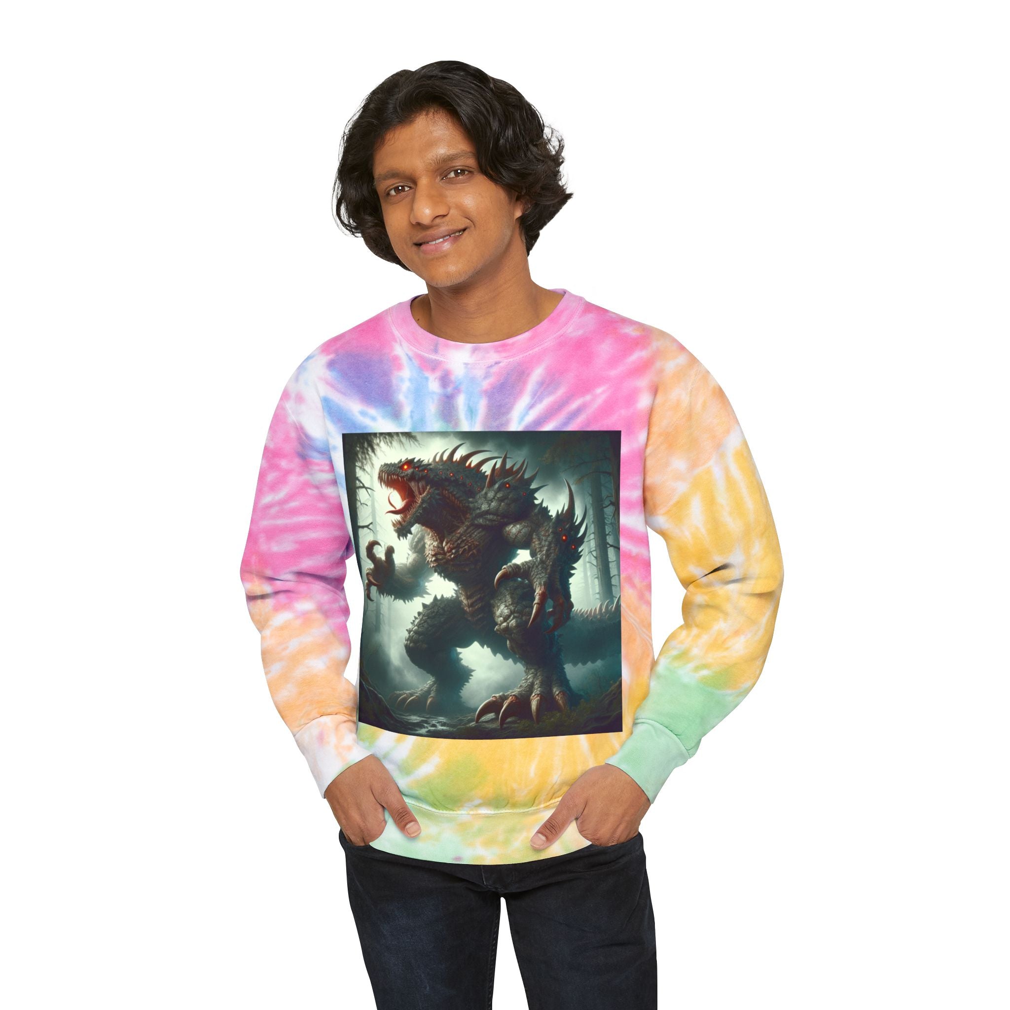 Unisex Tie-Dye Sweatshirt with Creature Design - Perfect for Casual Outings and Gift Giving