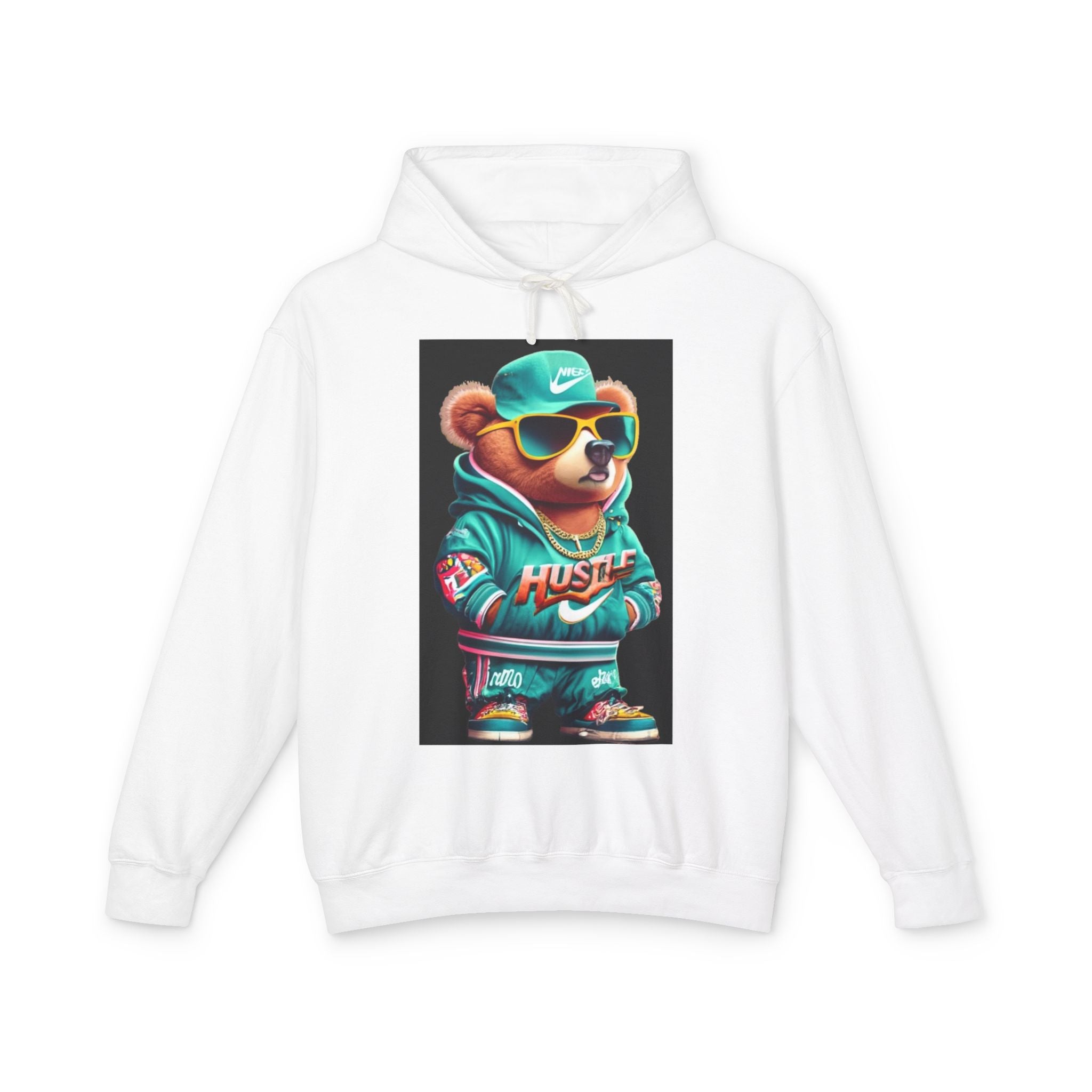 Hustle Bear Hoodie - Unisex Lightweight Sweatshirt, Perfect for Casual Wear, Gifts for Motivators, Birthday Attire, Streetwear Fashion