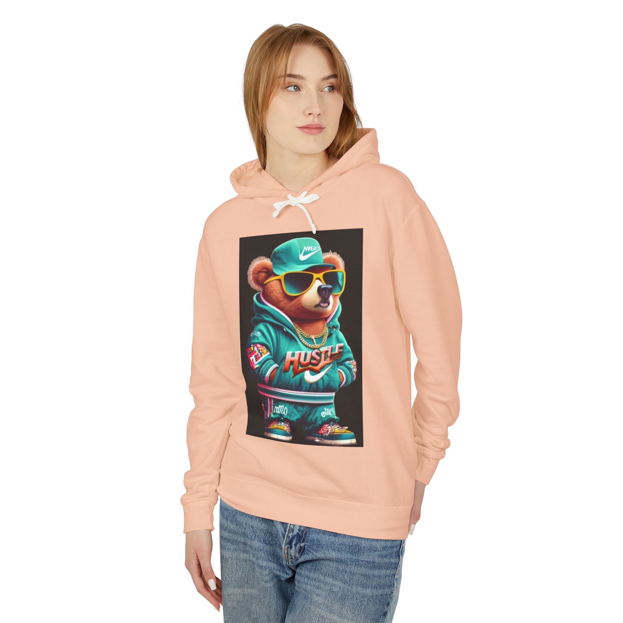 Hustle Bear Hoodie - Unisex Lightweight Sweatshirt, Perfect for Casual Wear, Gifts for Motivators, Birthday Attire, Streetwear Fashion