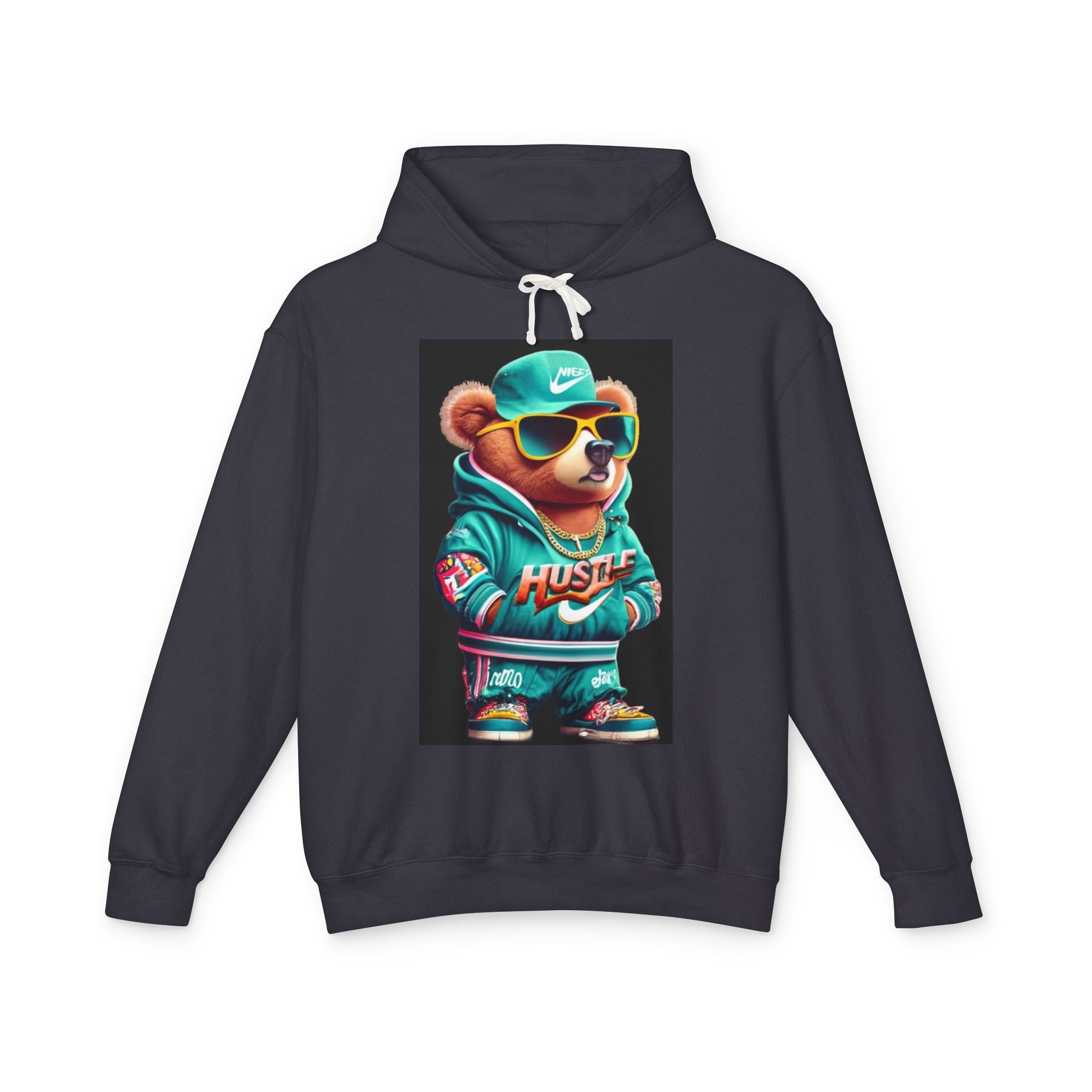 Hustle Bear Hoodie - Unisex Lightweight Sweatshirt, Perfect for Casual Wear, Gifts for Motivators, Birthday Attire, Streetwear Fashion
