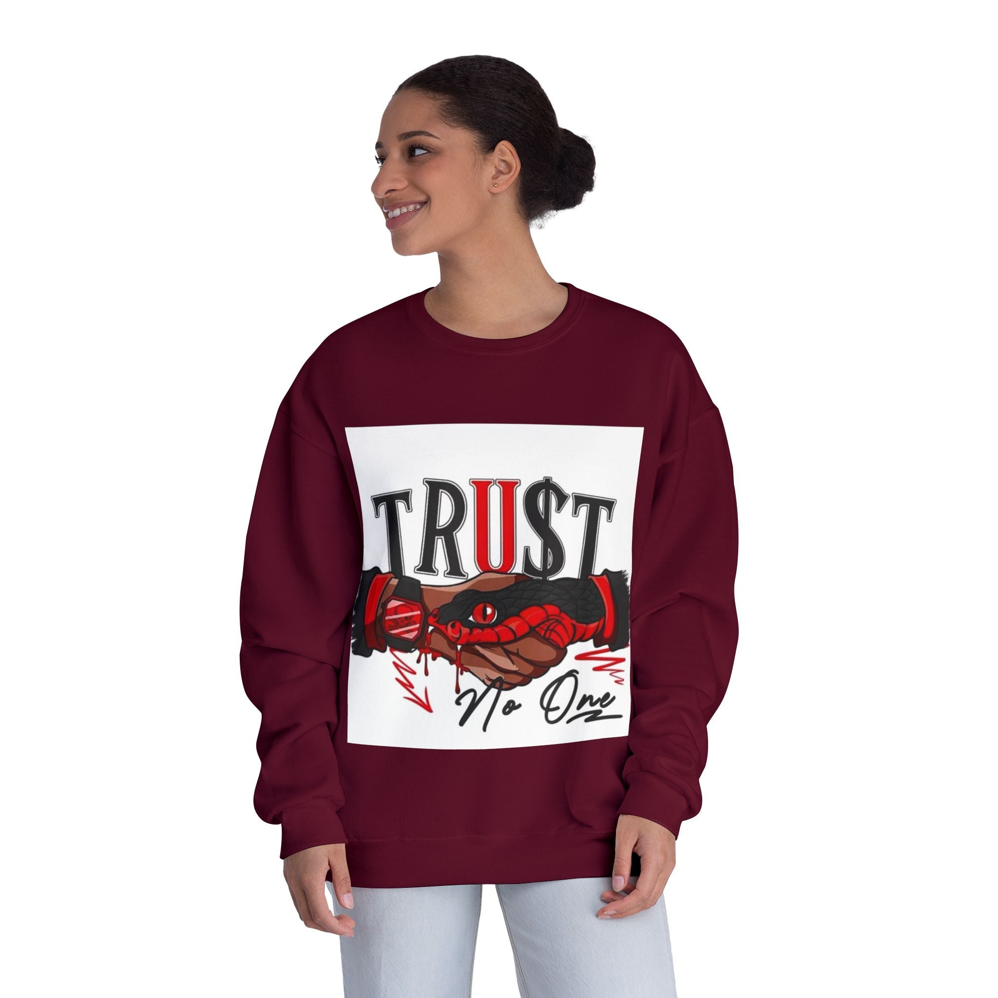 Trust No One Crewneck Sweatshirt - Unisex Graphic Pullover