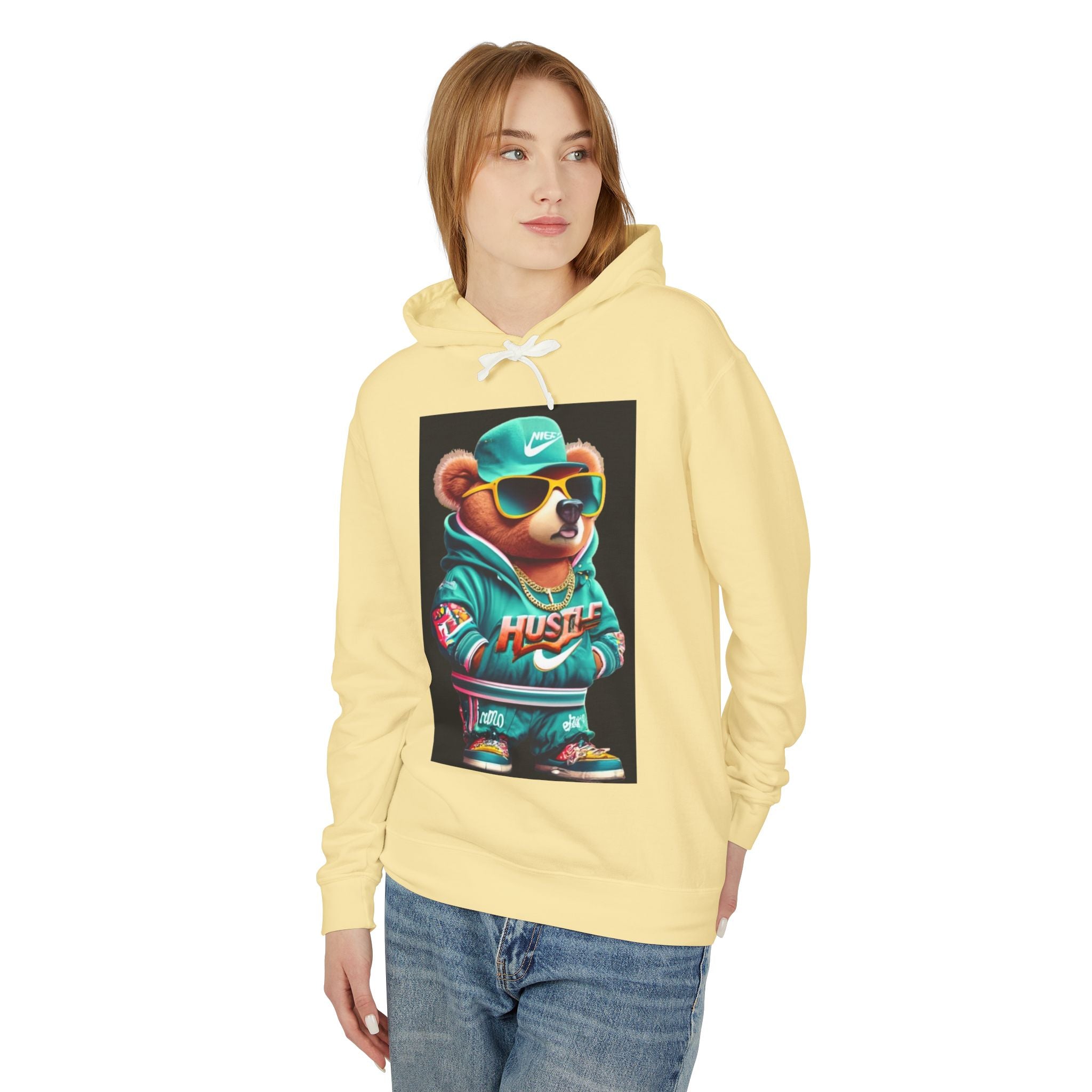 Hustle Bear Hoodie - Unisex Lightweight Sweatshirt, Perfect for Casual Wear, Gifts for Motivators, Birthday Attire, Streetwear Fashion