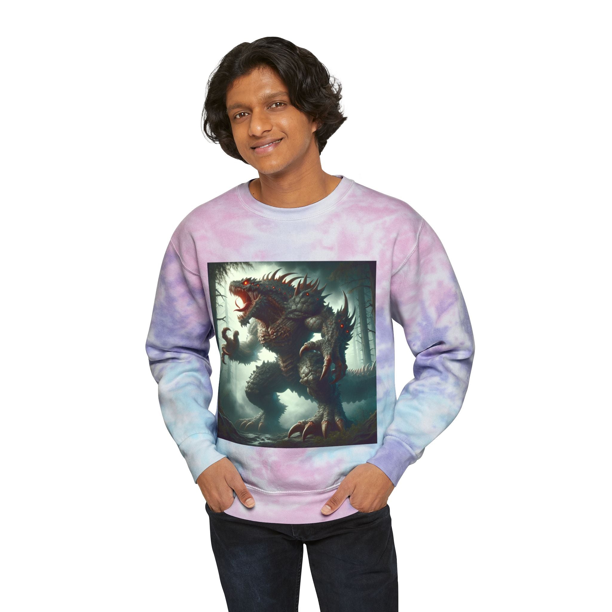 Unisex Tie-Dye Sweatshirt with Creature Design - Perfect for Casual Outings and Gift Giving