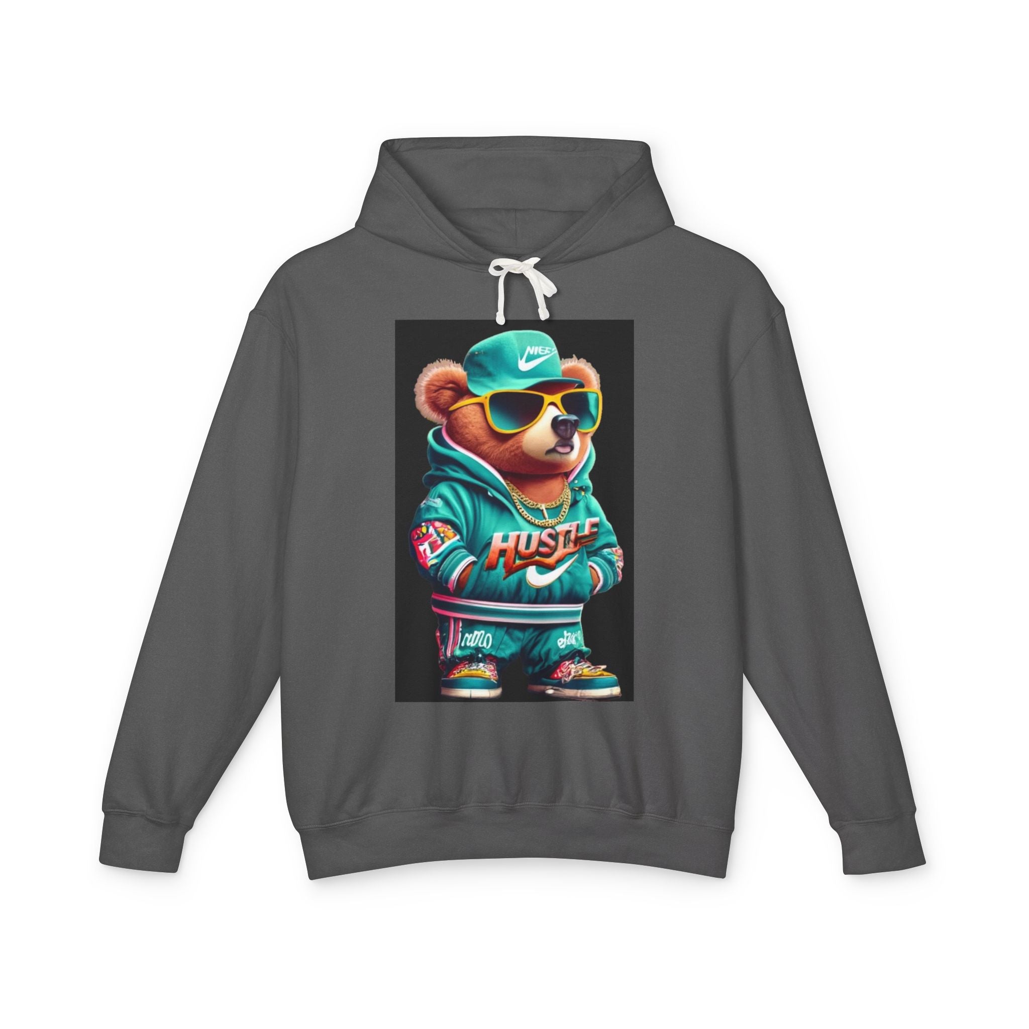 Hustle Bear Hoodie - Unisex Lightweight Sweatshirt, Perfect for Casual Wear, Gifts for Motivators, Birthday Attire, Streetwear Fashion