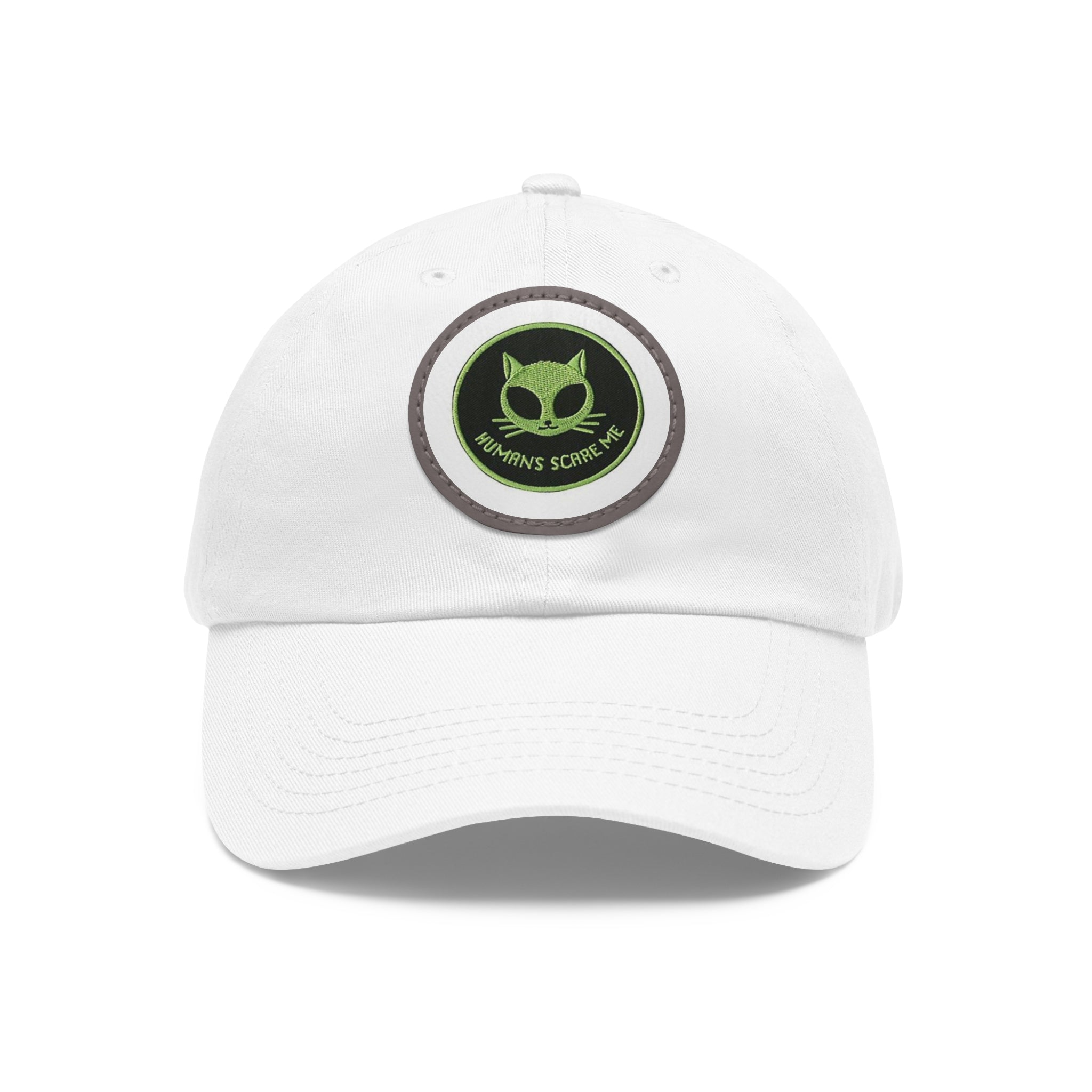Humans Scare Me Dad Hat - Round Leather Patch Cap for Cat Lovers