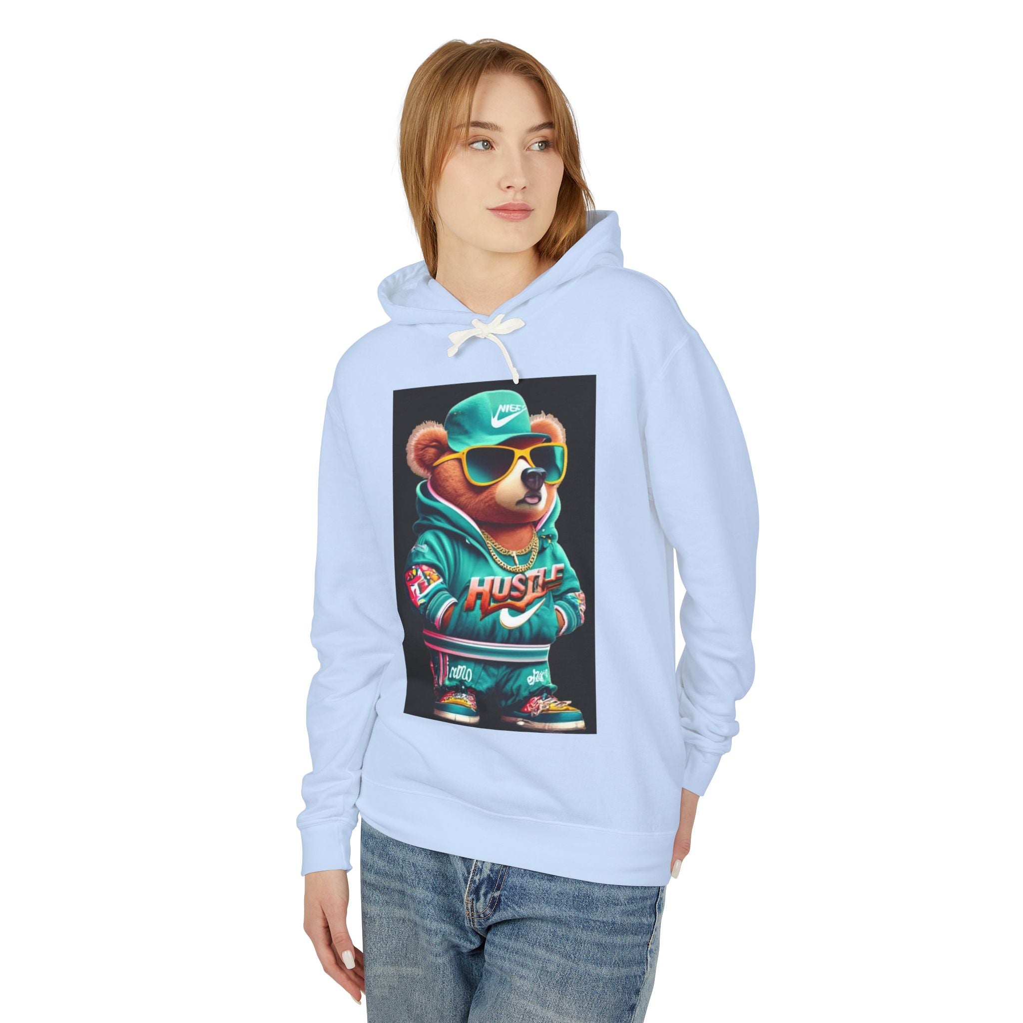 Hustle Bear Hoodie - Unisex Lightweight Sweatshirt, Perfect for Casual Wear, Gifts for Motivators, Birthday Attire, Streetwear Fashion