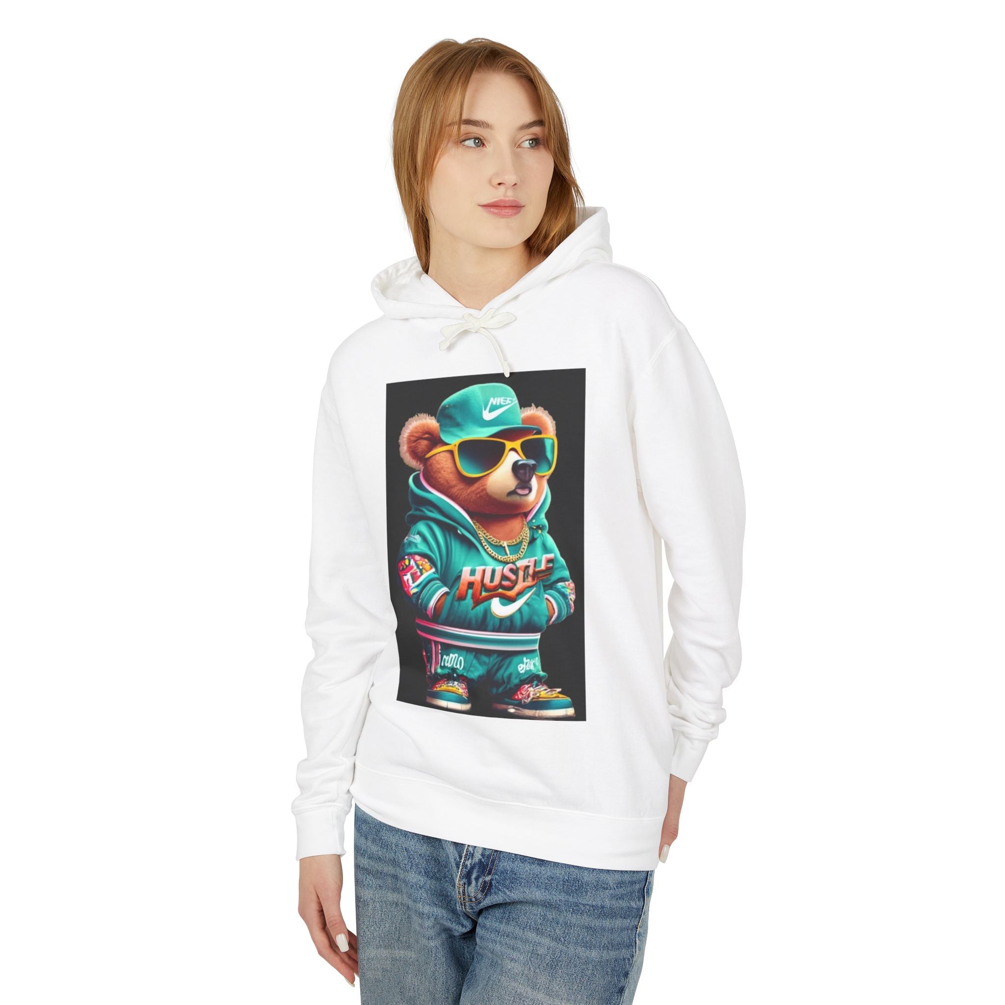 Hustle Bear Hoodie - Unisex Lightweight Sweatshirt, Perfect for Casual Wear, Gifts for Motivators, Birthday Attire, Streetwear Fashion