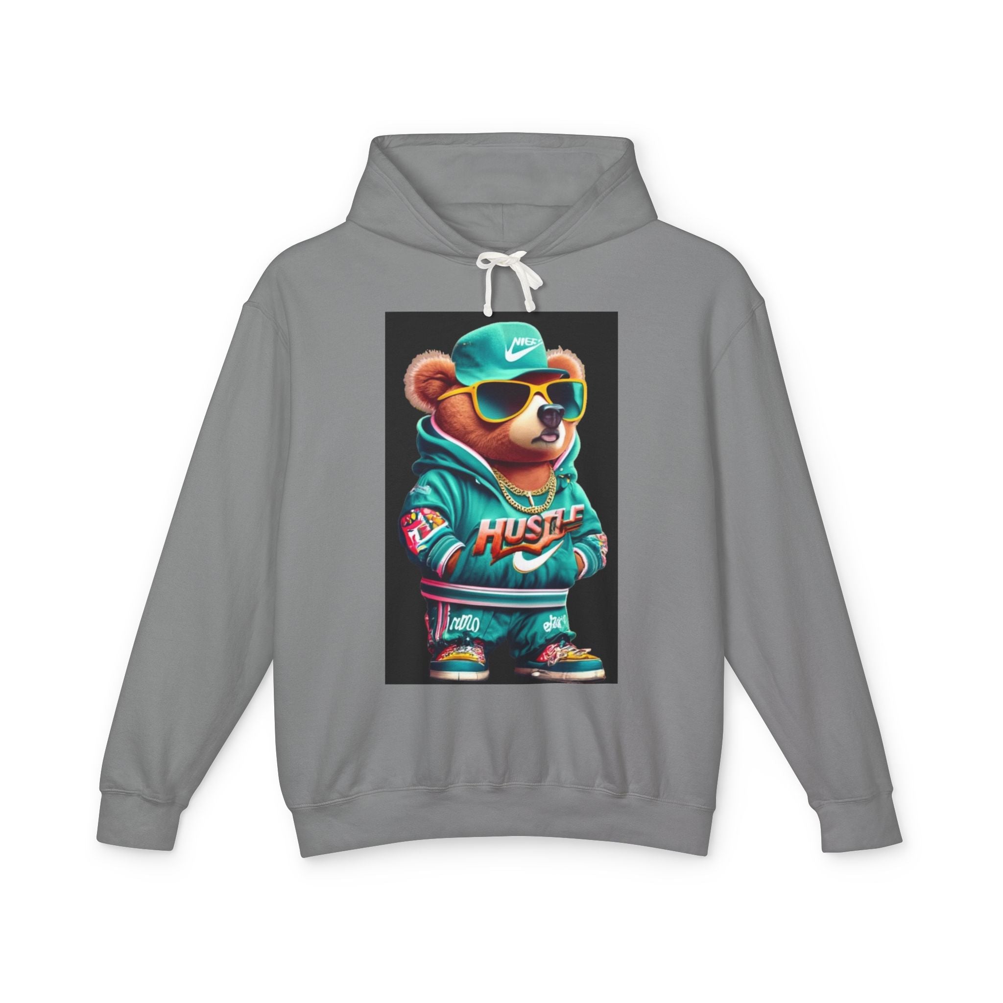 Hustle Bear Hoodie - Unisex Lightweight Sweatshirt, Perfect for Casual Wear, Gifts for Motivators, Birthday Attire, Streetwear Fashion