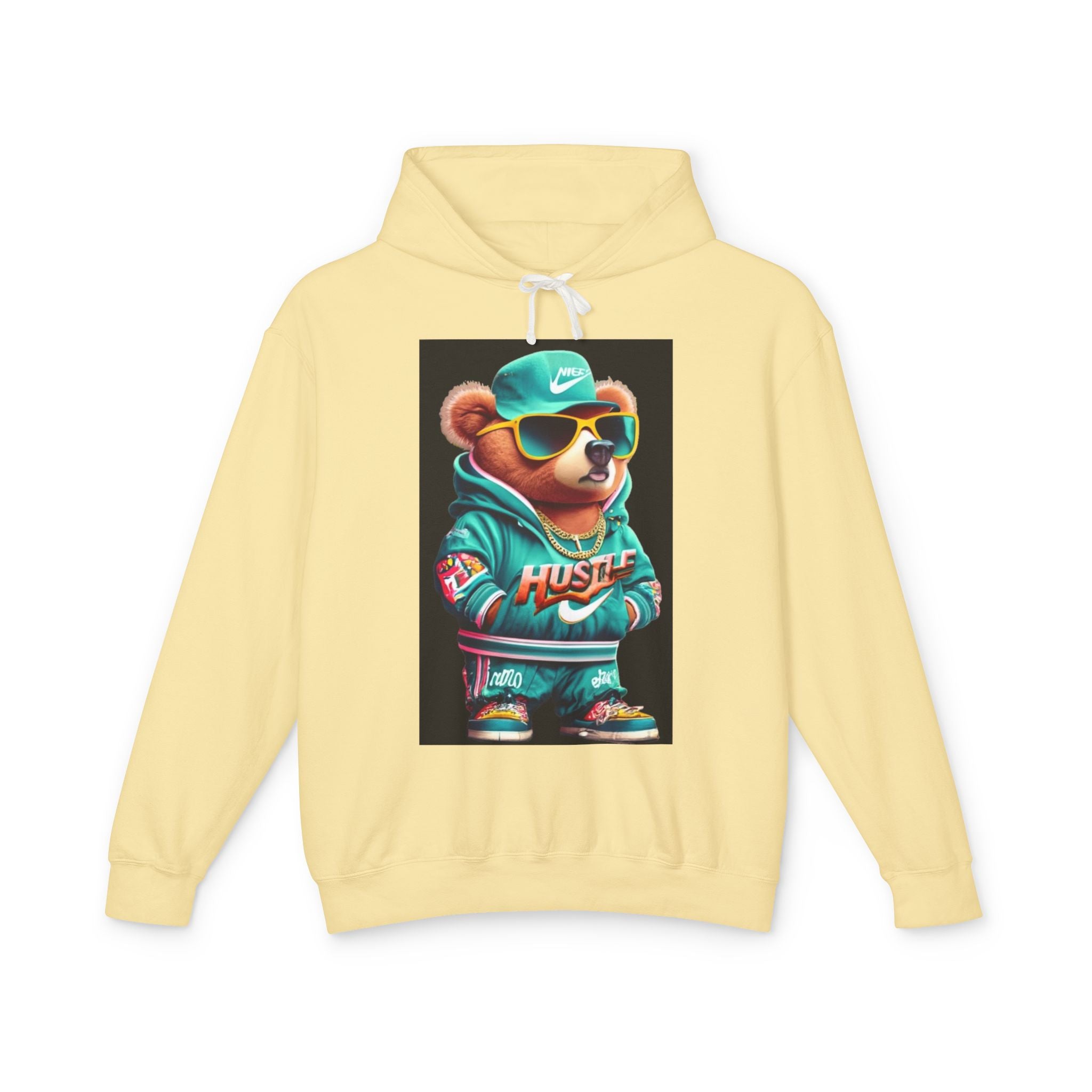 Hustle Bear Hoodie - Unisex Lightweight Sweatshirt, Perfect for Casual Wear, Gifts for Motivators, Birthday Attire, Streetwear Fashion