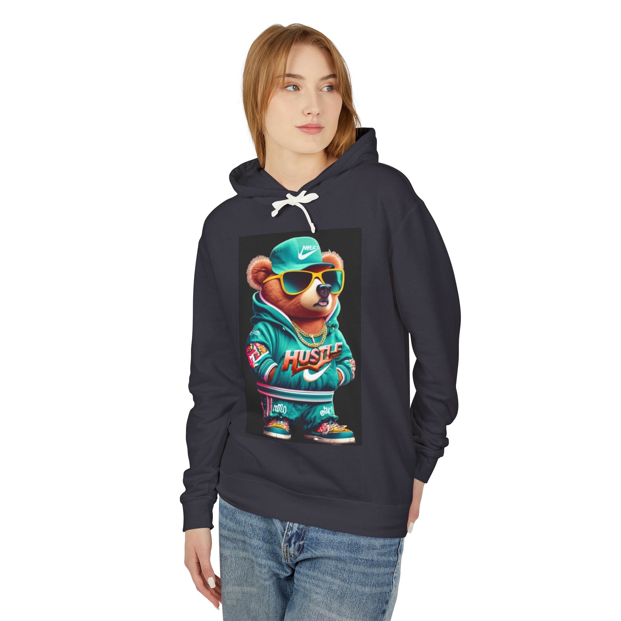 Hustle Bear Hoodie - Unisex Lightweight Sweatshirt, Perfect for Casual Wear, Gifts for Motivators, Birthday Attire, Streetwear Fashion