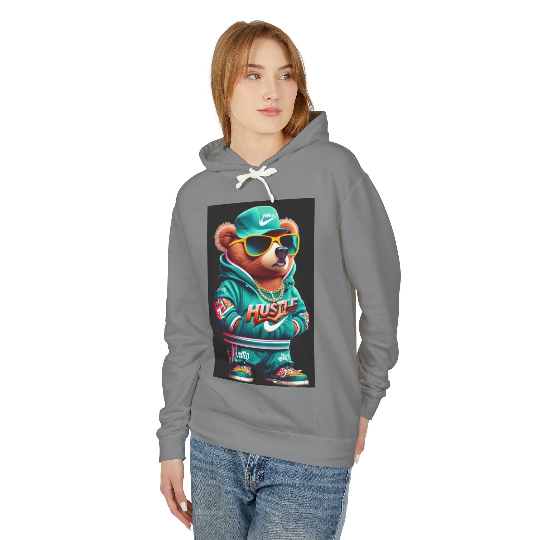 Hustle Bear Hoodie - Unisex Lightweight Sweatshirt, Perfect for Casual Wear, Gifts for Motivators, Birthday Attire, Streetwear Fashion