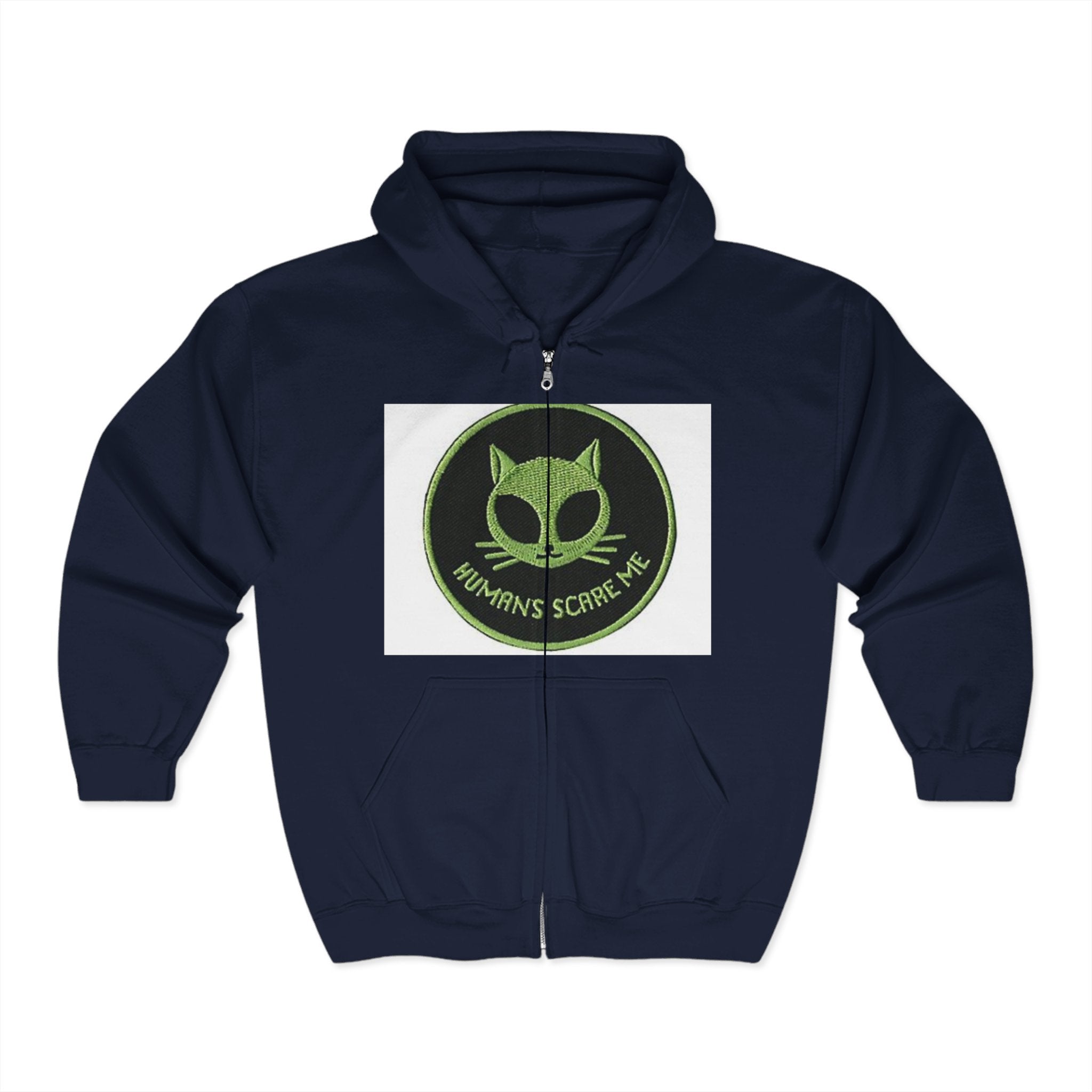 Unisex Cat-Themed Full Zip Hoodie - 'Humans Scare Me'
