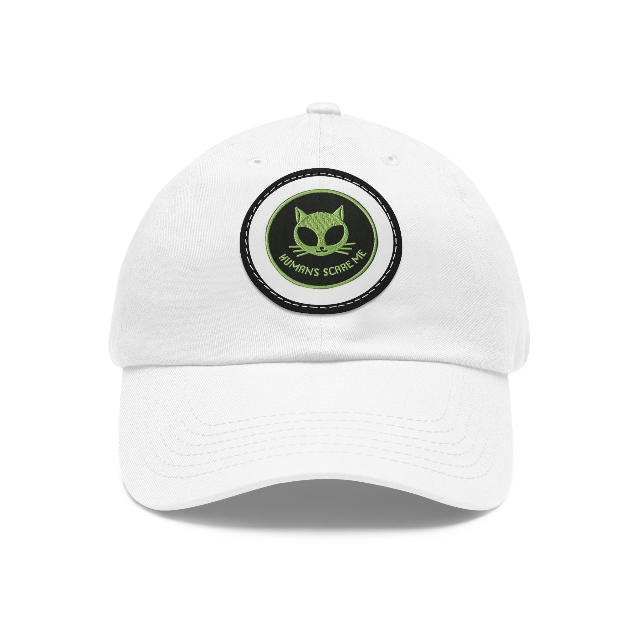 Humans Scare Me Dad Hat - Round Leather Patch Cap for Cat Lovers
